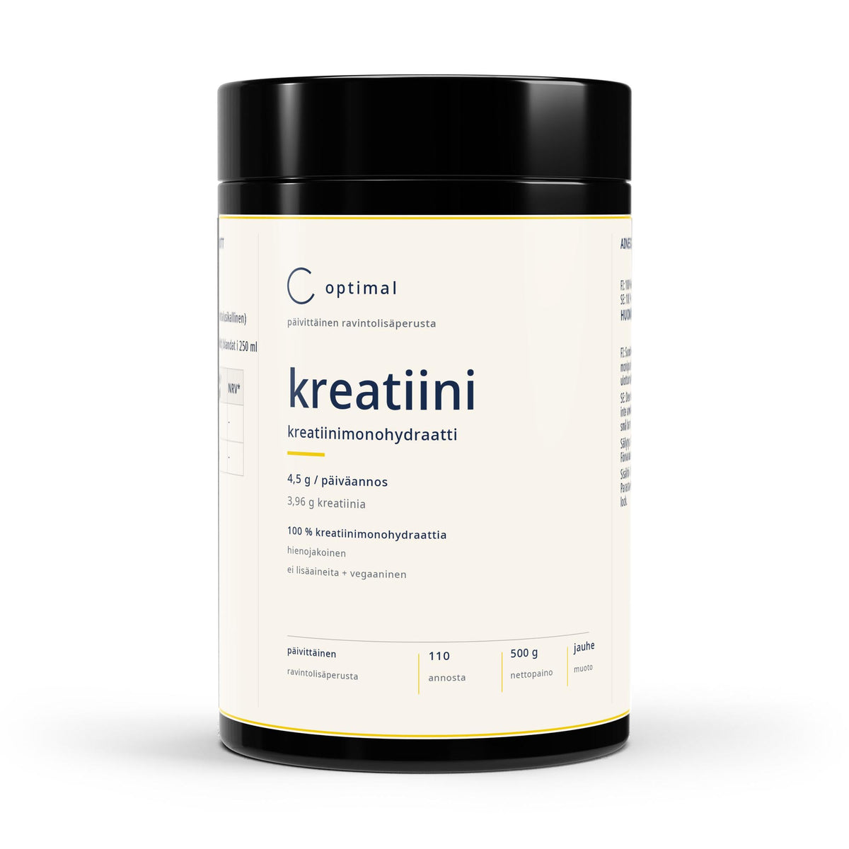 OPTIMAL kreatiini 500 g, etikettä edestä